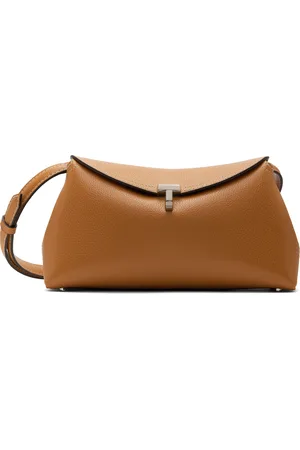 Totême Tan T-Lock Grained-Leather Clutch