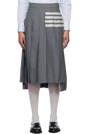 Thom Browne Gray Plain Weave 4-Bar Pleated Midi Skirt