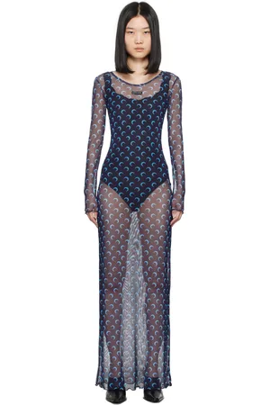 Marine Serre Navy Moon Printed Maxi Dress