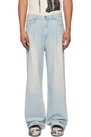 R13 Blue Damon Pleated Wide Leg Jeans