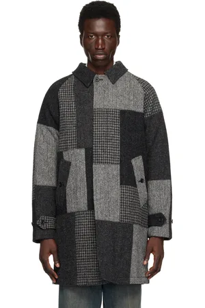 Beams Gray Bal Collar Patchwork Coat