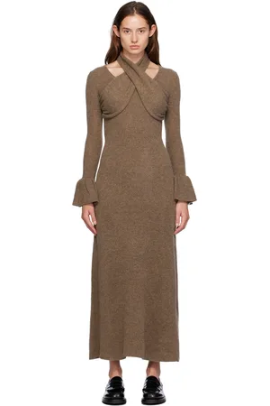 Rokh Brown Cross Knitted Maxi Dress