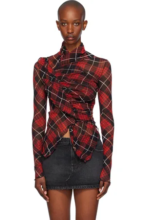 Jean Paul Gaultier Red & Black Distorted Tartan Long Sleeve T-shirt
