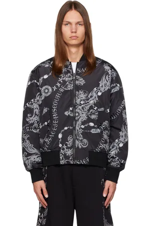 VERSACE Black Chain Couture Reversible Bomber Jacket