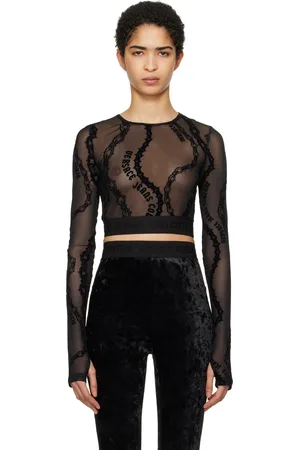 VERSACE Black Cropped Long Sleeve T-shirt