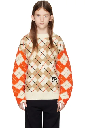 Burberry Kids Orange Argyle Wool Sweater