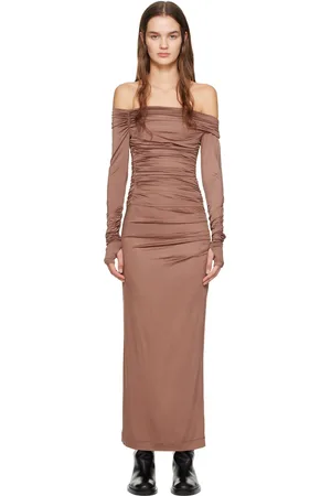 Helmut Lang Brown Off-The-Shoulder Maxi Dress