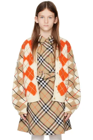 Burberry Kids Orange Argyle Wool Cardigan