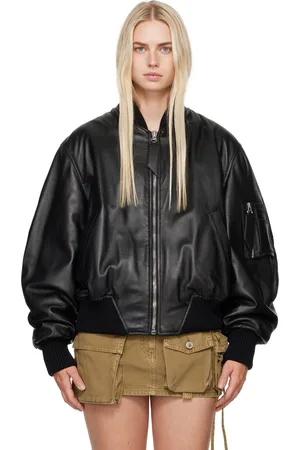 The Attico Black Anja Leather Bomber Jacket
