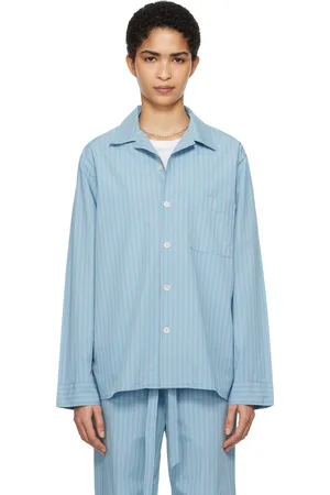 Tekla SSENSE Exclusive Blue AURALEE Edition Cotton Poplin Pyjama Shirt
