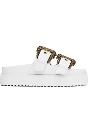 VERSACE White Baroque Buckle Arizona Flat Sandals