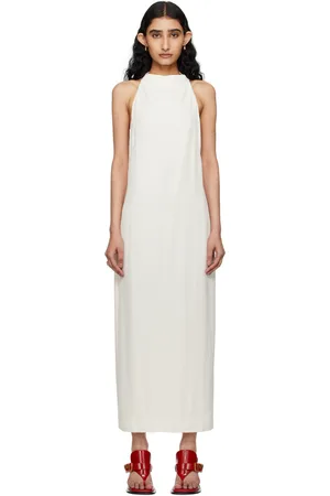 St Agni Off-White Asymm Belt Back Midi Dress