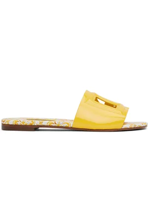 Dolce & Gabbana Kids Yellow Patent Leather Majolica Print Sandals