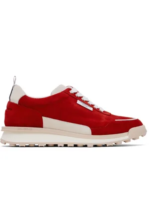 Thom Browne Red Calf Suede Alumni Sneakers
