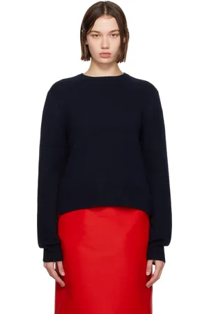 Totême Navy Cropped Crew-Neck Knit Sweater