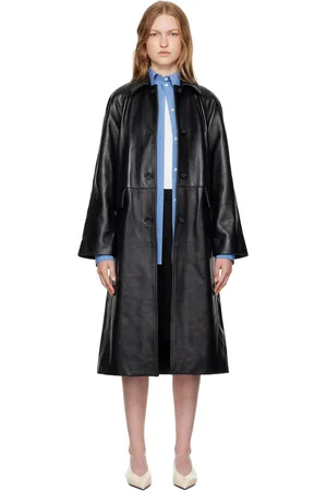 Totême Black Raglan Sleeve Leather Coat