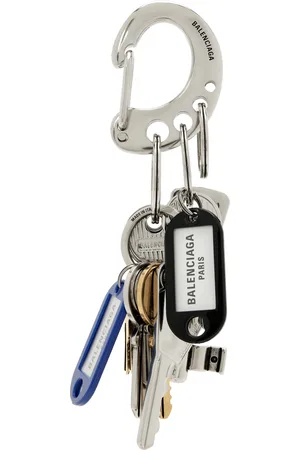 Balenciaga Silver Old School Bag Charm Keychain