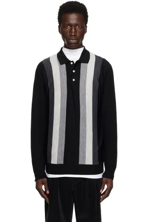 Beams Black Knit Stripe Polo