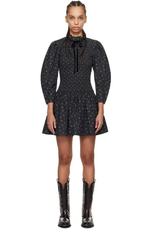 Ganni Black Printed Smock Minidress