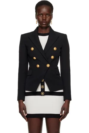 Balmain Black Grain De Poudre 6-Button Blazer