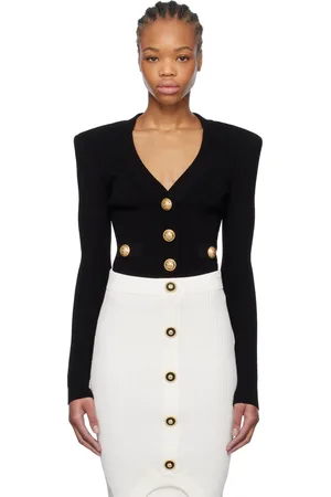 Balmain Black Cropped Knit Cardigan