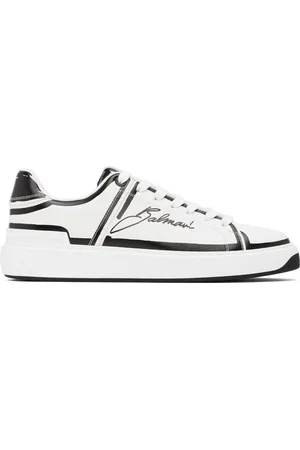 Balmain White B-Court Printed Calfskin Sneakers