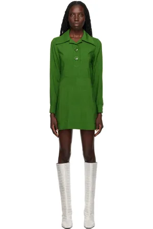 Ami Green Buttoned Collar Minidress