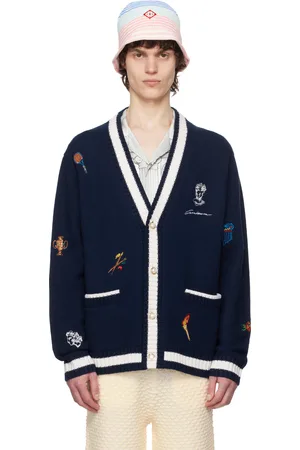 Casablanca Navy Cashmere Embroidered Cardigan