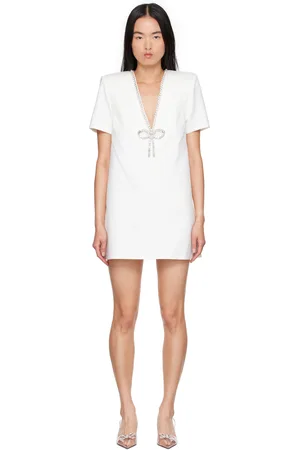 AREA Crystal Bow V-Neck T-shirt Minidress