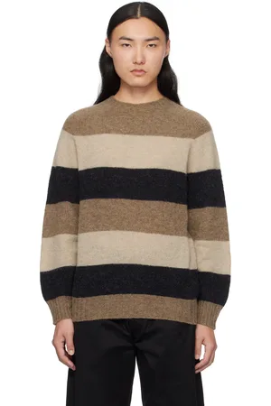 Beams Multicolor Crew Stripe Shaggy Sweater