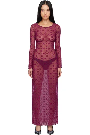 Marine Serre Purple Moonogram Mesh Flock Maxi Dress
