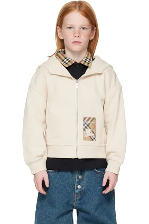 Burberry Kids Beige Check Label Cotton Zip Hoodie