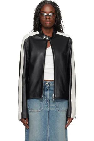 Courrèges Black Contrast Biker Leather Jacket