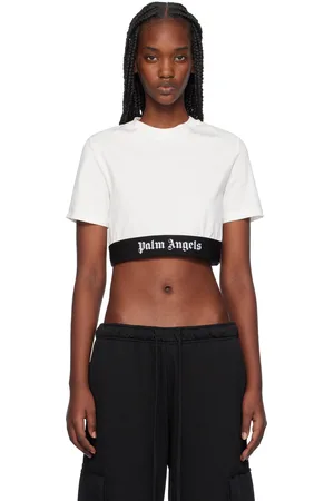 Palm Angels Off-White Logo Tape Cropped T-shirt