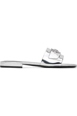 VERSACE Silver Medusa Buckle Metallic Mules