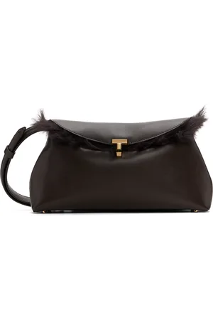 Totême Brown Shearling T-Lock Clutch
