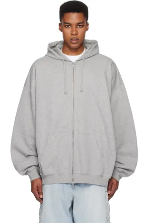 Vetements Gray Embroidered Logo Oversized Zip-Up Hoodie