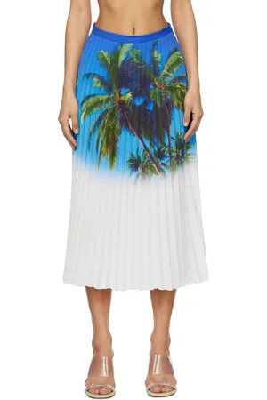 Maison Margiela Blue Archive Print Pleated Midi Skirt