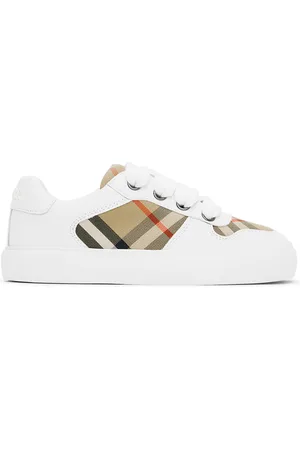 Burberry Kids White & Beige Check Sneakers
