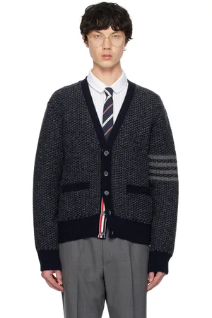 Thom Browne Navy Donegal 4-Bar Relaxed V Neck Cardigan