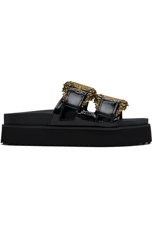 VERSACE Black Baroque Buckle Arizona Flat Sandals