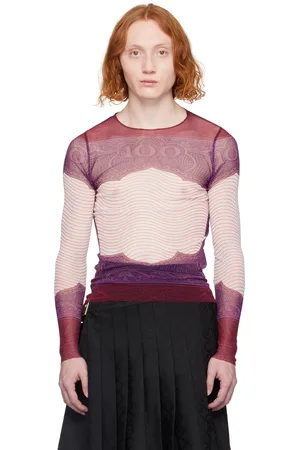 Jean Paul Gaultier Burgundy Sheer Long Sleeve T-Shirt