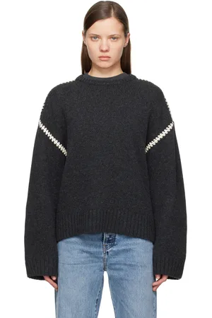 Totême Gray Embroidered Wool Cashmere Knit Sweater