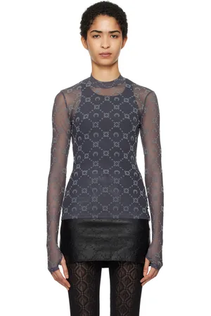 Marine Serre Gray Monogram Mesh Second Skin Highneck Top
