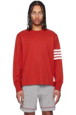 Thom Browne Red 4-Bar Long Sleeve Rugby T-shirt