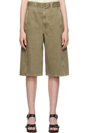 LEMAIRE Green Twisted Belted Denim Shorts