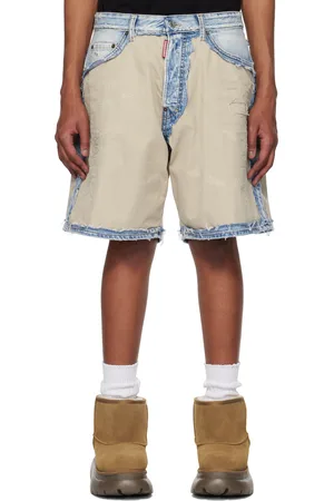 Dsquared2 Beige & Blue Super Ripped Mixed Boxer Denim Shorts