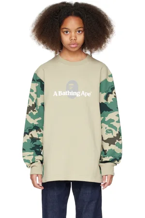 BAPE Kids Beige Woodland Camo Color Block Crewneck Sweatshirt