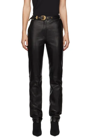 Balmain Black Belted Leather Trousers