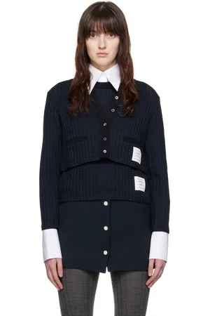 Thom Browne Navy Checkered Jacquard Cardigan